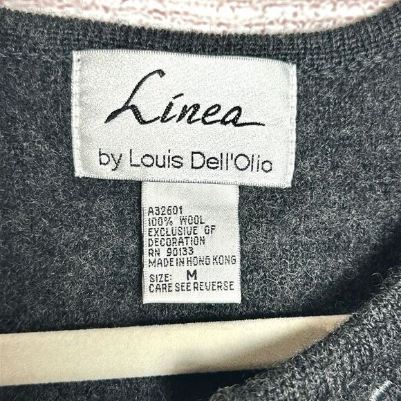 Boiled Wool Cardigan Jacket LINEA Louis Dell'Olio Gray Embroidered Open Front M - Picture 10 of 11